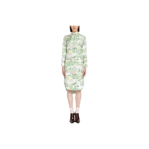 THOM BROWNE Зеленое Женское Длинное Платье с Рукавами
