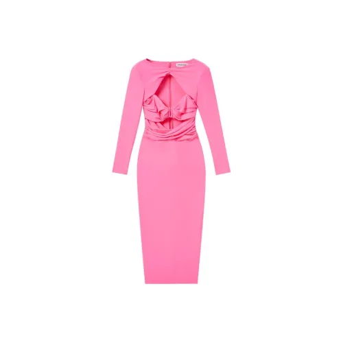 Self Портрет Длинное Платье с Длинными Рукавами Женское Неоново-Розовый