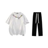 Комплект одежды (Белая и Серая футболка + Черные повседневные штаны)
