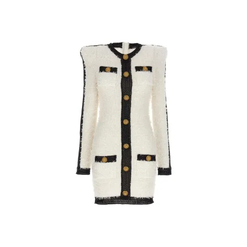 BALMAIN Белое Женское Длинное Платье с Рукавами