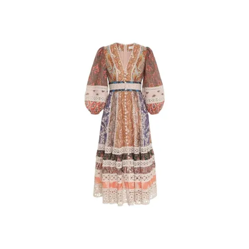 Zimmermann Многоцветные Женские Длинные Платья с Рукавами