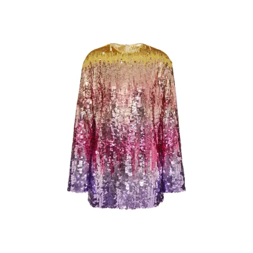 Valentino Тюль Illusione Вышитый Короткий Платье Длинный Рукав Платье Женское Многоцветное