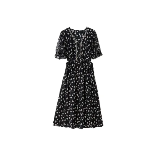 To The West Короткий рукав Платье Женское Черное