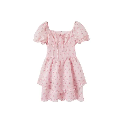 Короткий рукав платье женское розовый