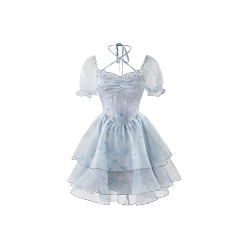 COVT Короткий рукав Платье Женское Синие Платье