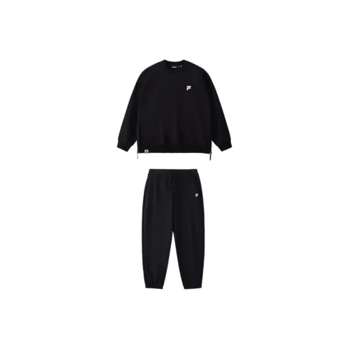 FILA FUSION FOB Series Одежда Наборы Глубокий черный Топ + Глубокий черный Брюки Женские Повседневные Костюмы