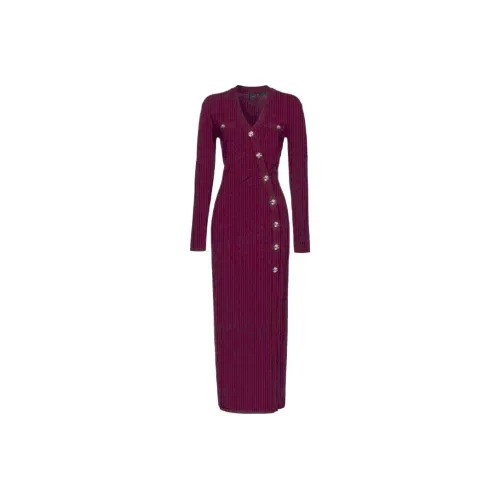 PINKO Длинное платье из трикотажа с длинными рукавами и золотыми кнопками женское красное