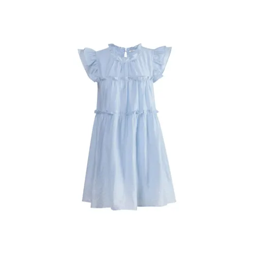 QINGLISI Детский синий женский короткий платье с короткими рукавами