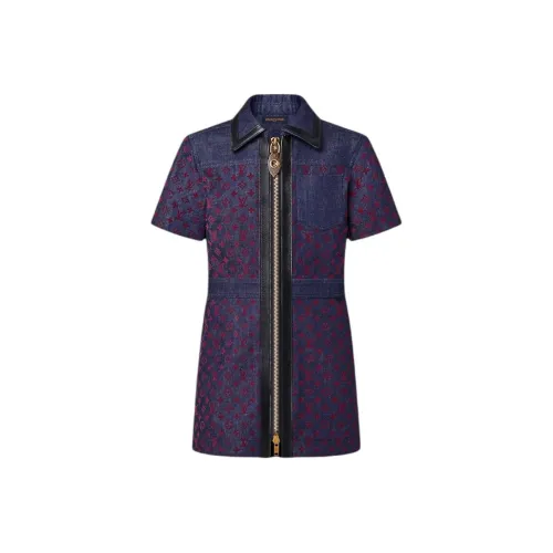 LOUIS VUITTON Flocked MONOGRAM DENIM ZIP UP Платье Женские Синий