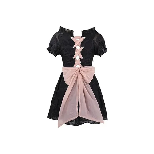 XIAOJUCHUANLI Короткий рукав Платье Женское Черное