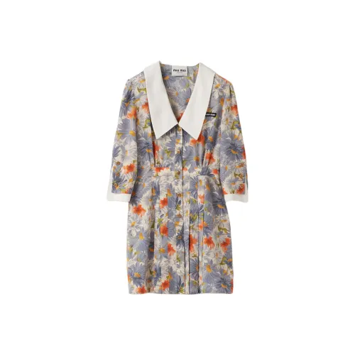 MIU MIU Cloud Серый Женские Короткие Платья с Короткими Рукавами
