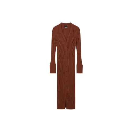 CLUB MONACO Длинное платье с длинными рукавами женское красно-коричневый