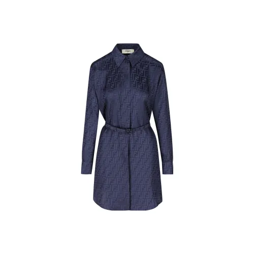 FENDI SS23 Длинное платье с длинными рукавами женское темно-синий