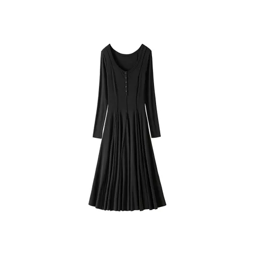 BANANA CICI Black Женские Длинные Платья с Рукавами