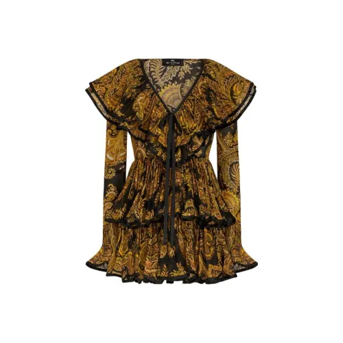 ETRO Черное Женское Длинное Платье с Рукавами