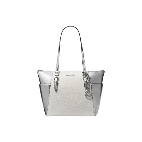 MICHAEL KORS CHARLOTTE Покрытый холст Тоут Сумка Сумка для покупок Сумка на плечо Большая Женская Серебряный