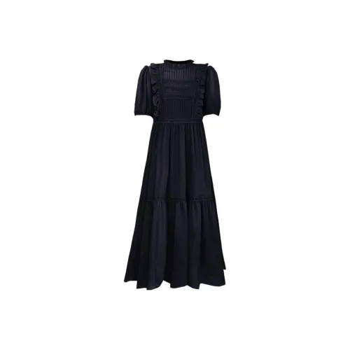 Lingzi Flies Короткий рукав Платье Женское Черное