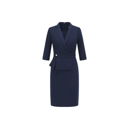 ONE SHALLOW Короткий рукав Платье Женское Темно-синий