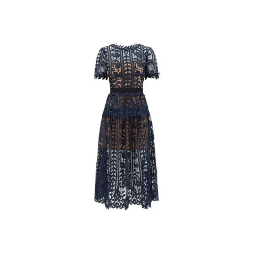 Self Portrait SS24 Короткий рукав платье женское синее