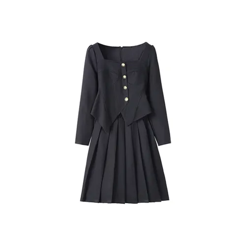 ZCDECO Длинное платье с длинным рукавом женское черное