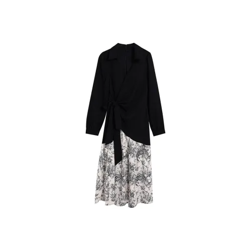 OURUOKE Длинное платье с длинными рукавами женское черное