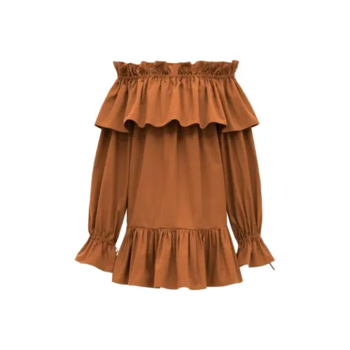 SAINT LAURENT Длинное платье с длинными рукавами женское темно-бежевый