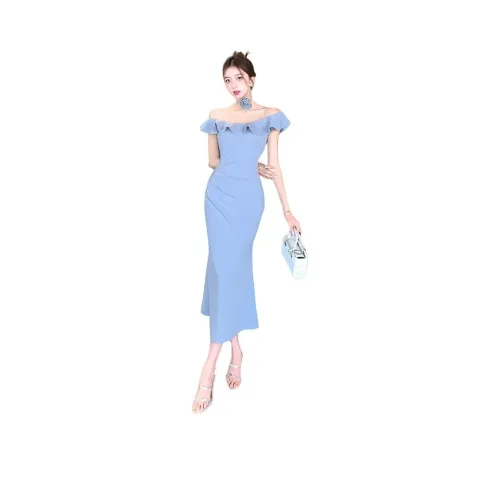 XIAOJUCHUANLI Без рукавов Платье Женское Пыльно-синий