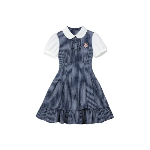 LALAJK Короткий рукав Платье Женское Синее