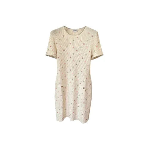 CHANEL Короткий рукав Платье Женское Бежевый