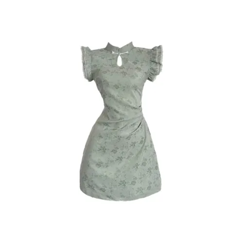 JOSR Короткий рукав Платье Женское Зеленое