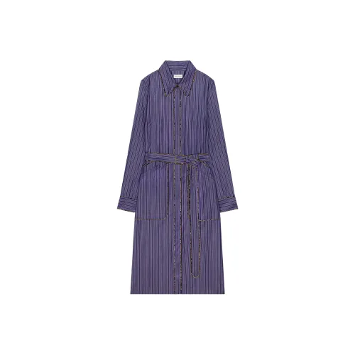 DRIES VAN NOTEN SS25 Длинное Платье с Длинными Рукавами Женское Фиолетовое