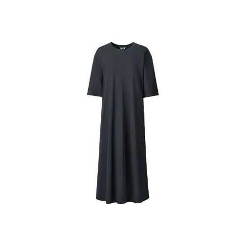 UNIQLO SS24 Короткое платье с короткими рукавами женское черное