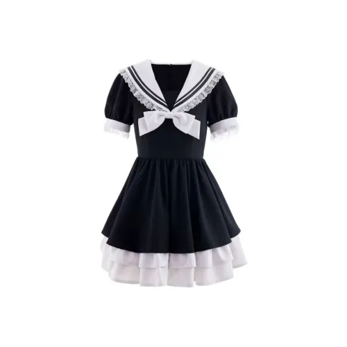 Lookinto Короткий рукав Платье Женское Черное