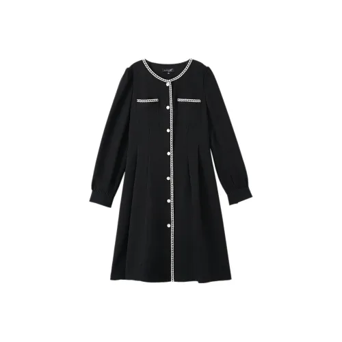 OUNIXUE Черное Женское Длинное Платье с Рукавами