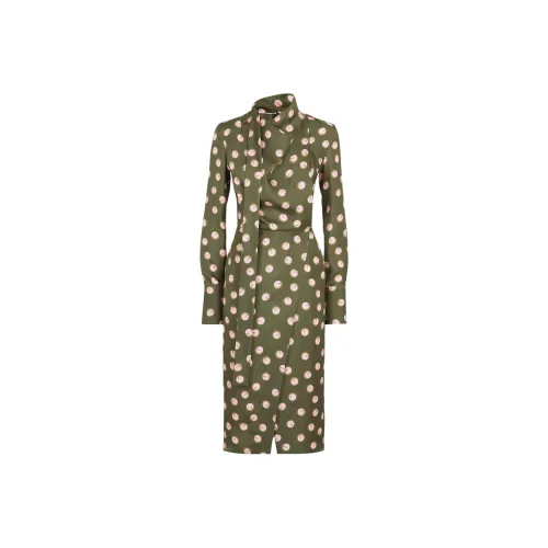 FENDI SS24 Длинное платье с длинными рукавами женское зеленое