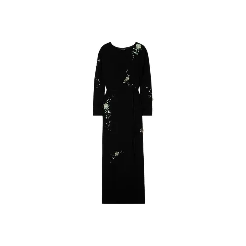 DRIES VAN NOTEN Черное Женское Длинное Платье с Рукавами