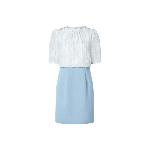 JZ. ANNAKRO Короткий рукав Платье Женское Светлый узор Синий