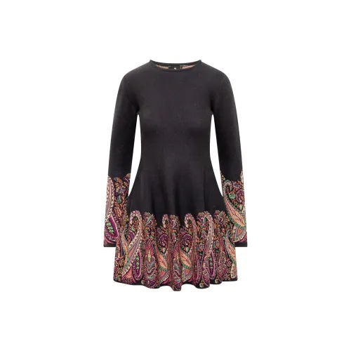ETRO Черное Женское Длинное Платье с Рукавами