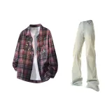 Red Plaid + Yellow Mud Pants  
Красные клетчатые + желтые грязные штаны