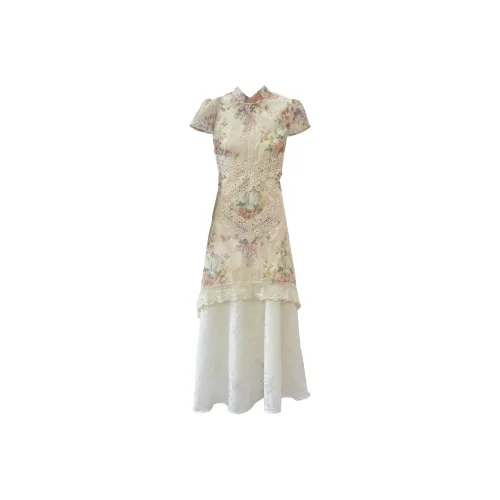 CHARM GLOW Короткий рукав Платье Женское Абрикосовое