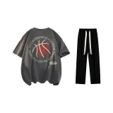 Комплект одежды (Темно-серая футболка + черные повседневные штаны)