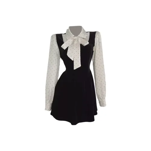 FLIM Длинный рукав Платье Женское Черное