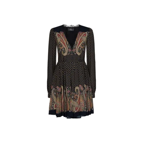 ETRO Черное Женское Длинное Платье с Рукавами