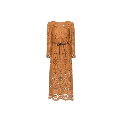 Zimmermann SS24 Длинное платье с длинными рукавами женское кремовое коричневое