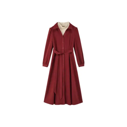 【Dme】 Длинное платье с длинными рукавами женское соусный красный