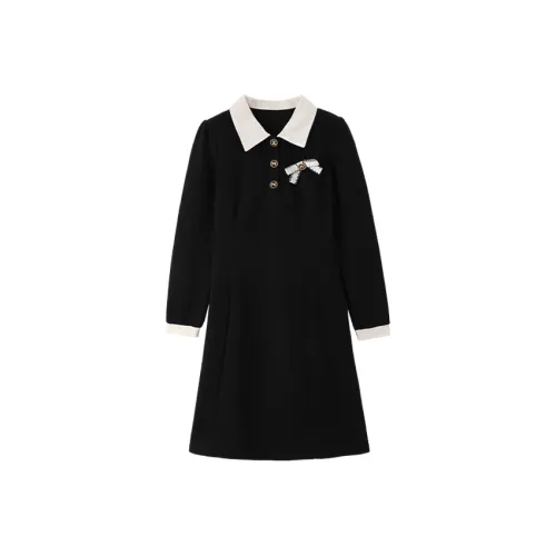 Mo Han Yi Mei Длинный рукав Платье Женское Черное