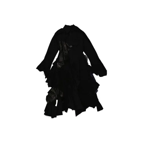 Yohji Yamamoto Черные Женские Длинные Платья с Длинными Рукавами