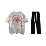 Комплект одежды (Серый футболка с вереском + Черные повседневные штаны)