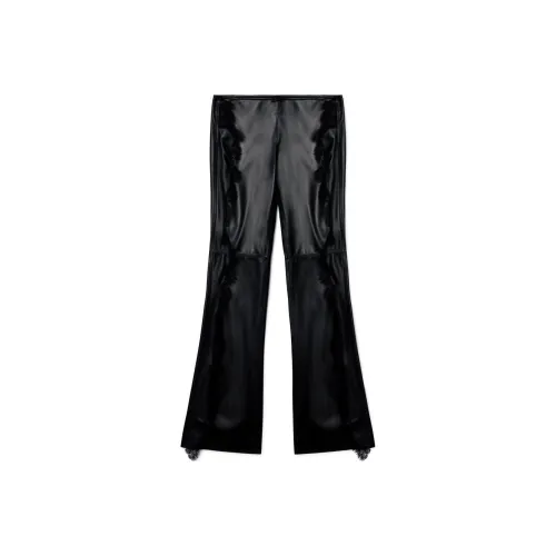 Off Белый SS24 Кожаные брюки Женские Черный