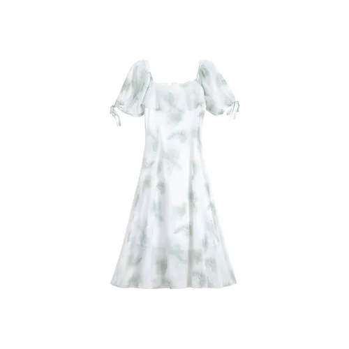 ONE PASS STUDIO Короткий рукав Платье Женское Бирюзовый